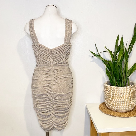 Rent The Runway | Twist Front Cut-Out Ruched Bodcon Metallic Shimmer Dress - Picture 4 of 8